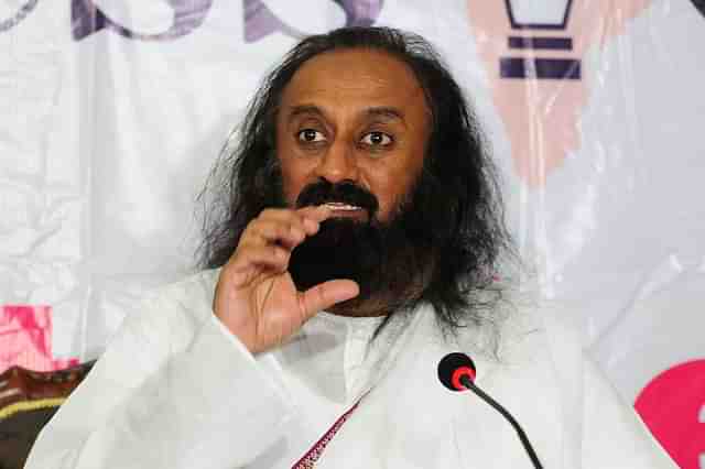 Sri Sri Ravi Shankar addresses media in Bhopal. (Mujeeb Faruqui/ Hindustan Times via Getty Images)